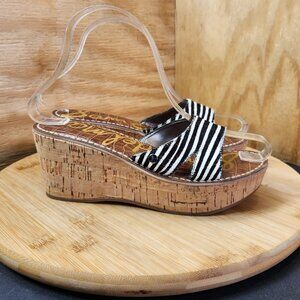 Sam Edelman Reid Zebra Stripe Cork Platform Wedge Sandals Size 5